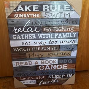 Lake Rules wooden picture